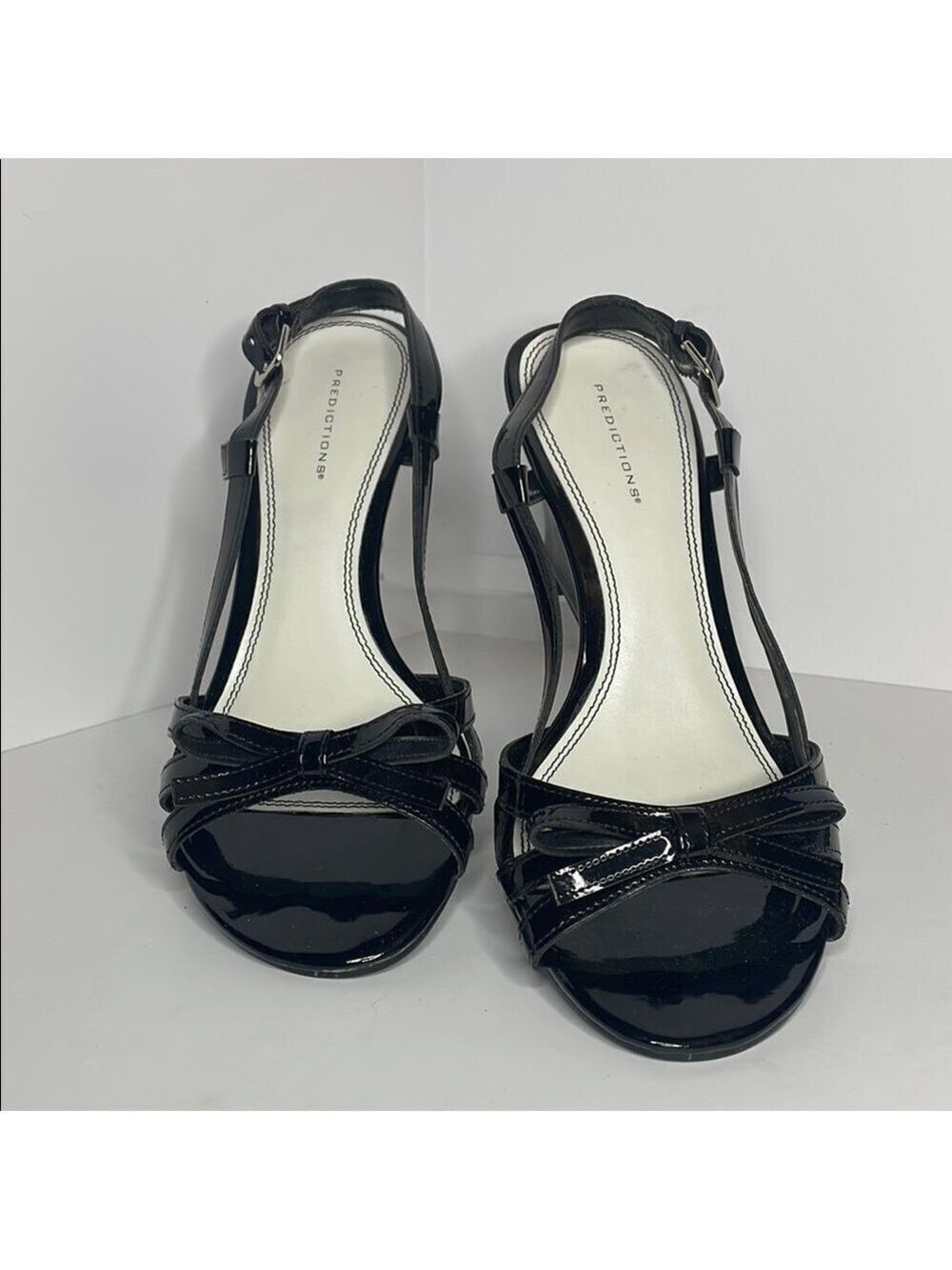 Predictions Black Glossy Slingback Heels 9W EUC